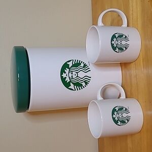STARBUCKS Vintage 2012 Green And White Siren Logo Large Canister And Mug Set